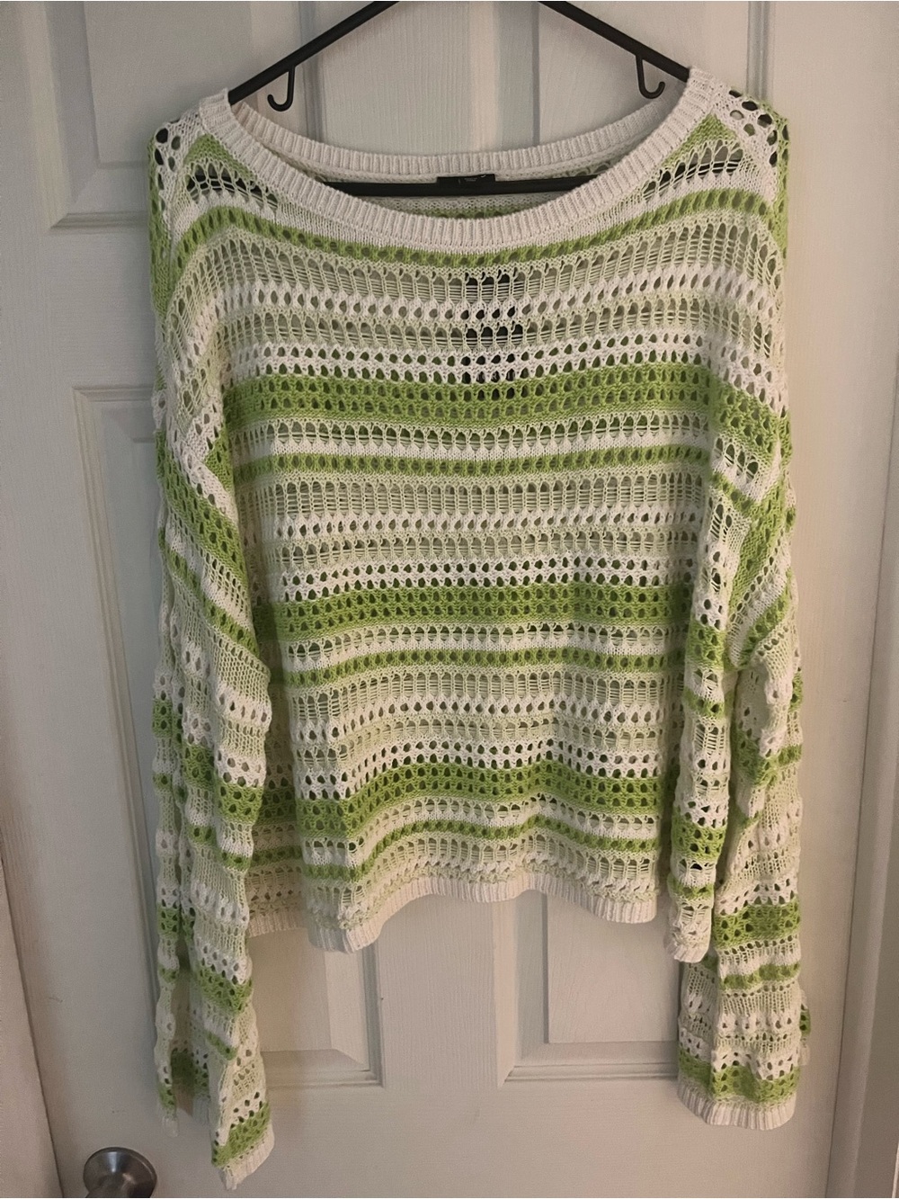 Torrid Lightweight Open-Knit Striped Sweater - White & Lime Green NWT